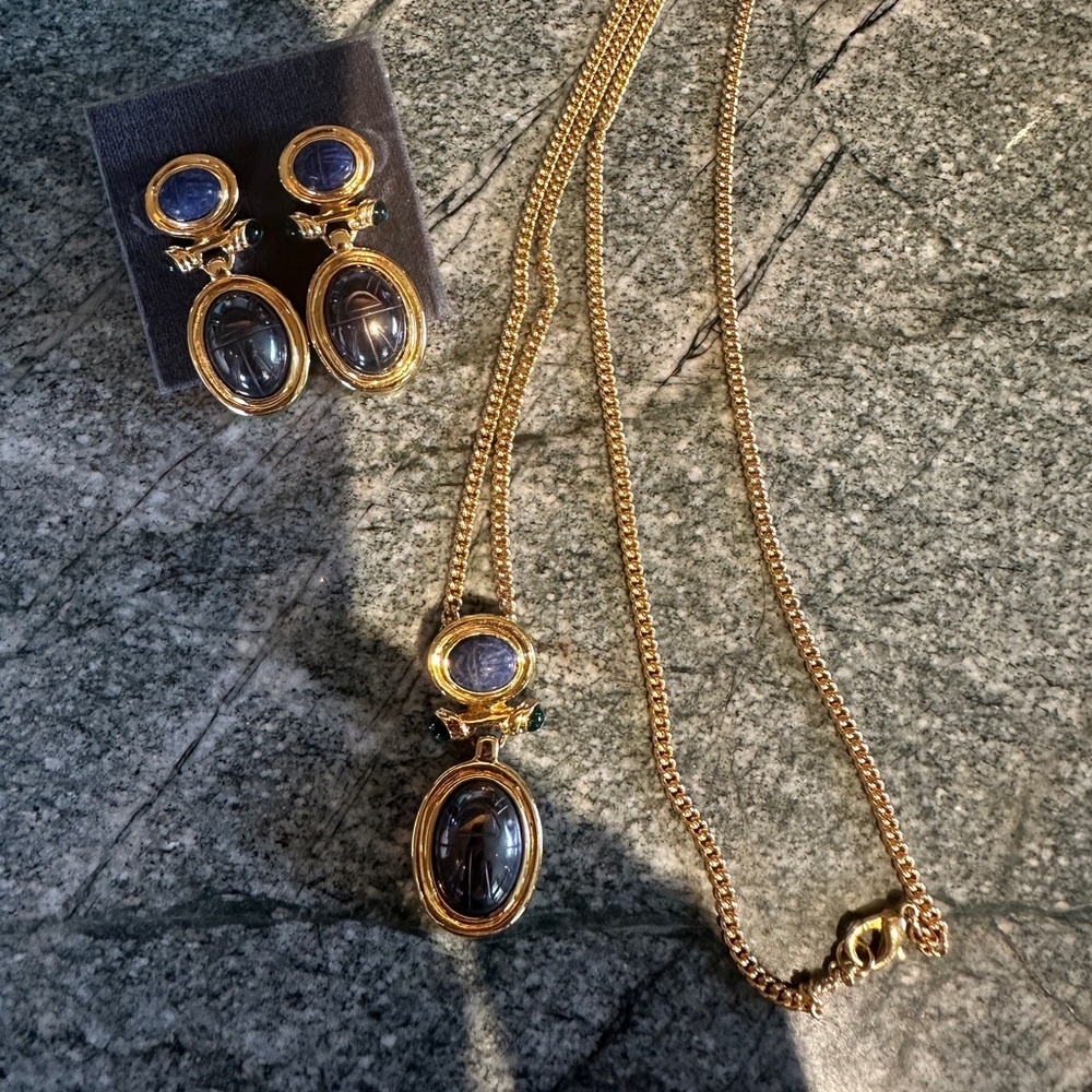 Vintage 80s Carolee scarab necklace and earrings set